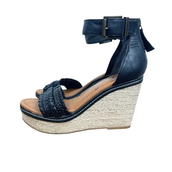 Zodiac Women's Sabeen Wedge Espadrille Sandal Woven Black Ankle Strap Size 8 - Picture 2 of 8